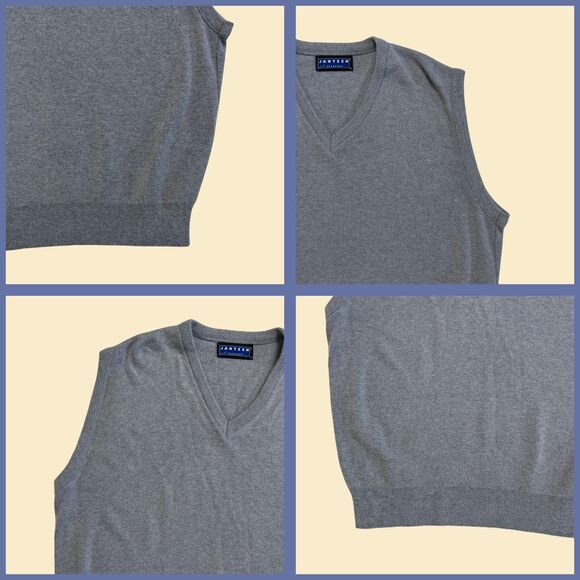 Vintage 80s/90s Jantzen vest, size L grey 1980s v-neck knit sleeveless pullover - Picture 2 of 8